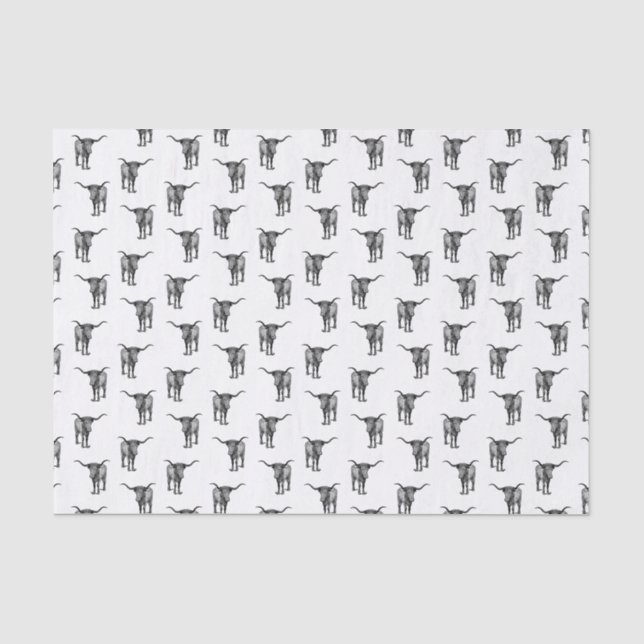 Western Texas Longhorn Bull CUSTOM COLOR Tissue Paper (Front)