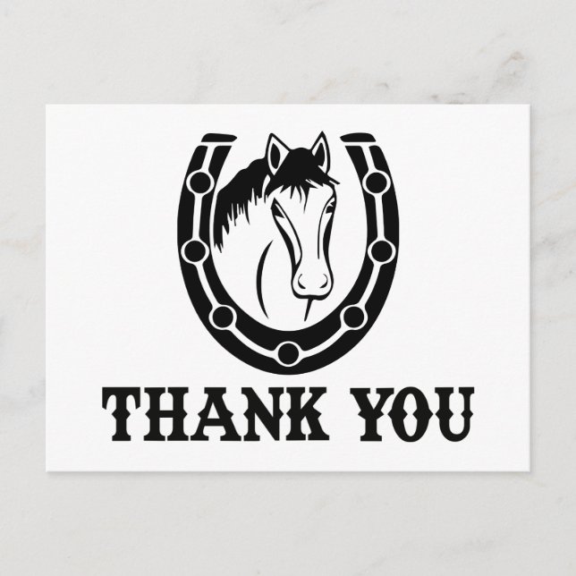Western Thank You Horse Horseshoe Wedding Black Postcard (Front)