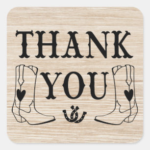 Western Thank You Wood Country Wedding Cowboy Boot Square Sticker