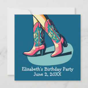 Western Theme Cowgirl Boots Girl Birthday Party Invitation