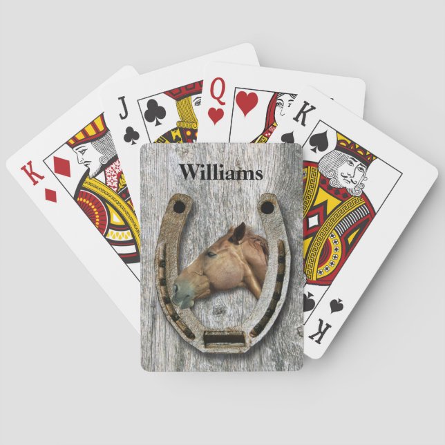 Western Theme Horseshoe framed Horse head  Playing Cards (Back)