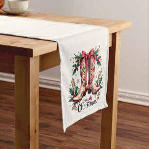 Western Theme Howdy Christmas Cowgirl Boots Long Table Runner
