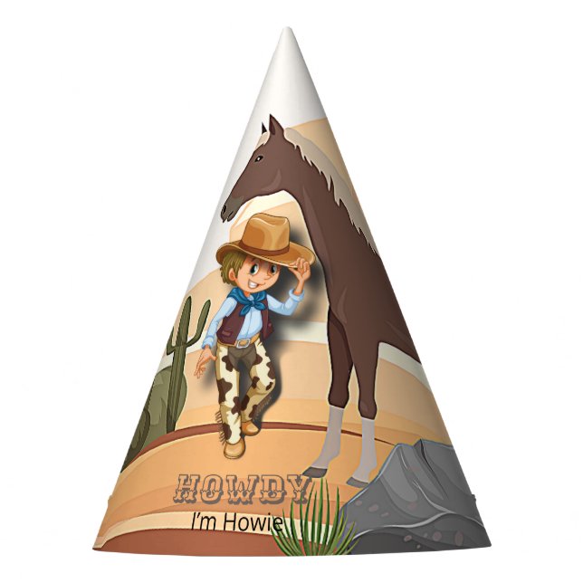 Western theme howies cowboy birthday   party hat (Front)