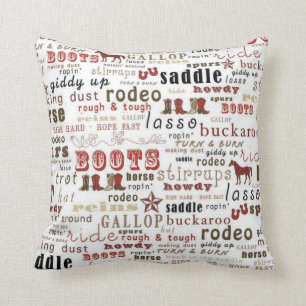 Western Theme Word Art Print MoJo Throw Pillow