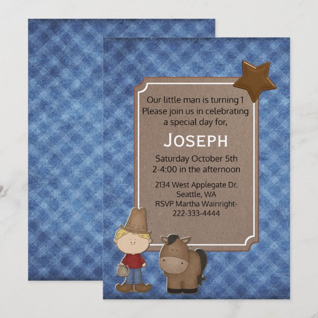 Western Themed Baby Boy First Birthday  Invitation (Front/Back)
