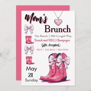 Western Themed Pink Bows and Boots Mom's Day Invitation
