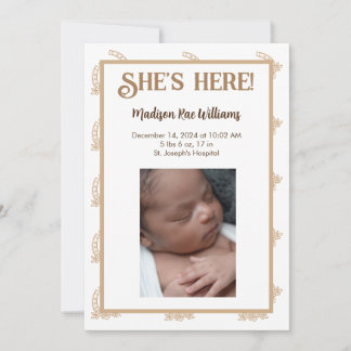 Western-Themed She's Here Birth Announcement Card