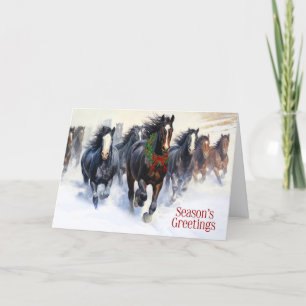 Western Themed Wild Horses in the Snow Holiday Card
