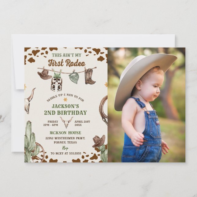 Western This Ain't My First Rodeo 2nd Birthday Invitation (Front)