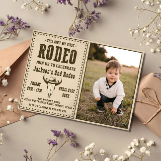 Western This Ain't My First Rodeo Birthday Photo  Invitation