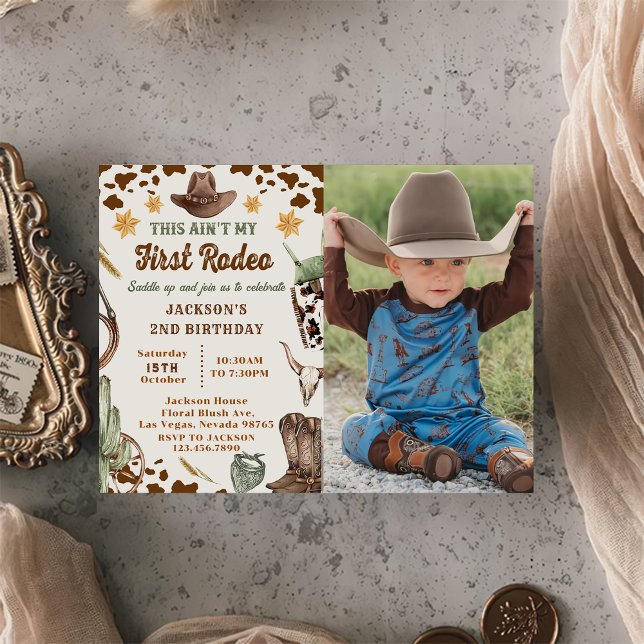Western This Ain't My First Rodeo Birthday Photo Invitation (Creator Uploaded)