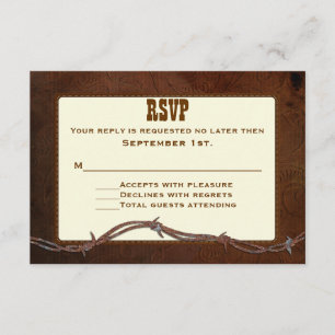 Western Tooled Leather Custom Wedding RSVP Card