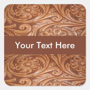 Western Tooled Leather Customizable Square Sticker