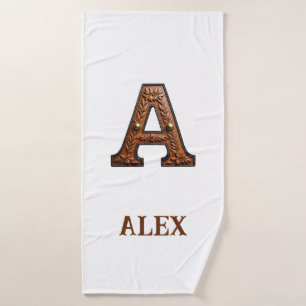 Western Tooled Leather Initial Monogram A Bath Towel