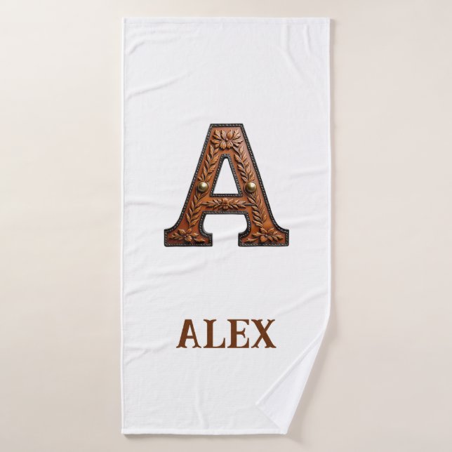 Western Tooled Leather Initial Monogram A Bath Towel (Bath Towel)