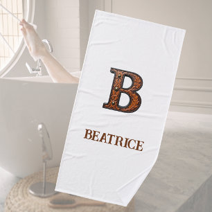Western Tooled Leather Initial Monogram B Bath Towel