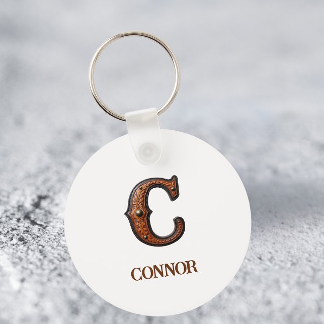 Western Tooled Leather Initial Monogram C Keychain (Creator Uploaded)