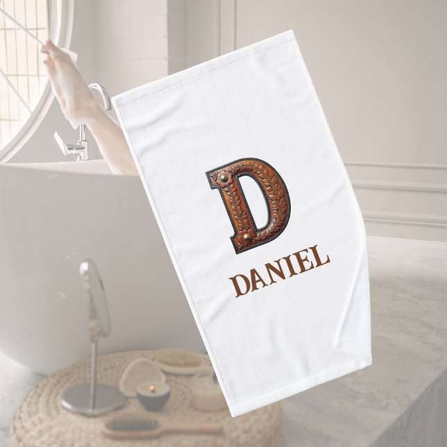 Western Tooled Leather Initial Monogram D Bath Towel (Creator Uploaded)