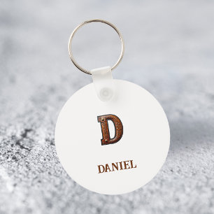 Western Tooled Leather Initial Monogram D Keychain