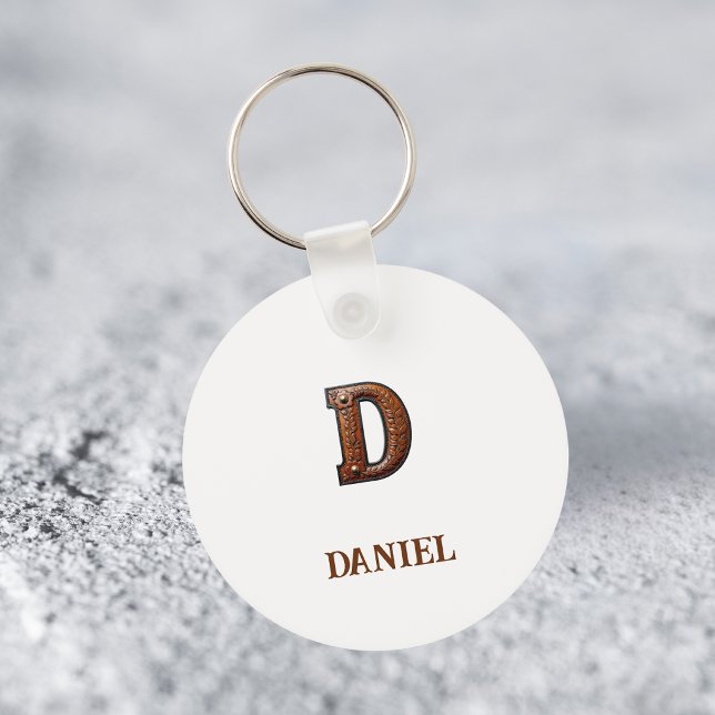 Western Tooled Leather Initial Monogram D Keychain (Creator Uploaded)