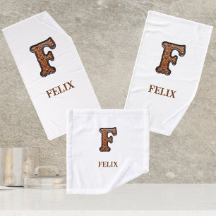 Western Tooled Leather Initial Monogram F Bath Towel Set