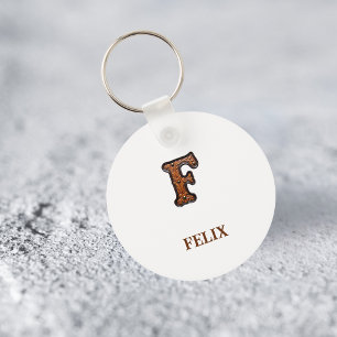 Western Tooled Leather Initial Monogram F Keychain