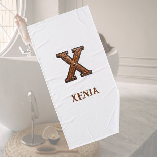 Western Tooled Leather Initial Monogram X Bath Towel
