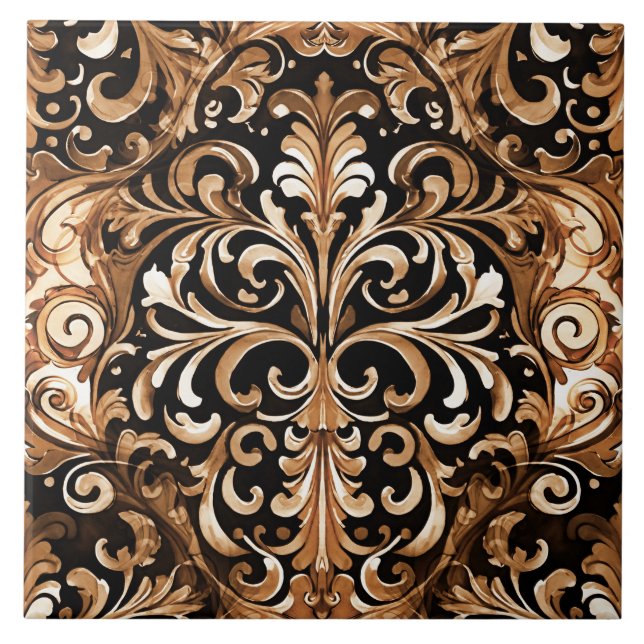 Western Tooled Leather Look Design Tan Brown Tile (Front)