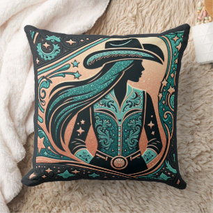 Western Tooled Leather Print Cowgirl Throw Pillow