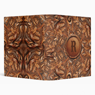 Western Tooled Leather Print Custom Initial  Binder