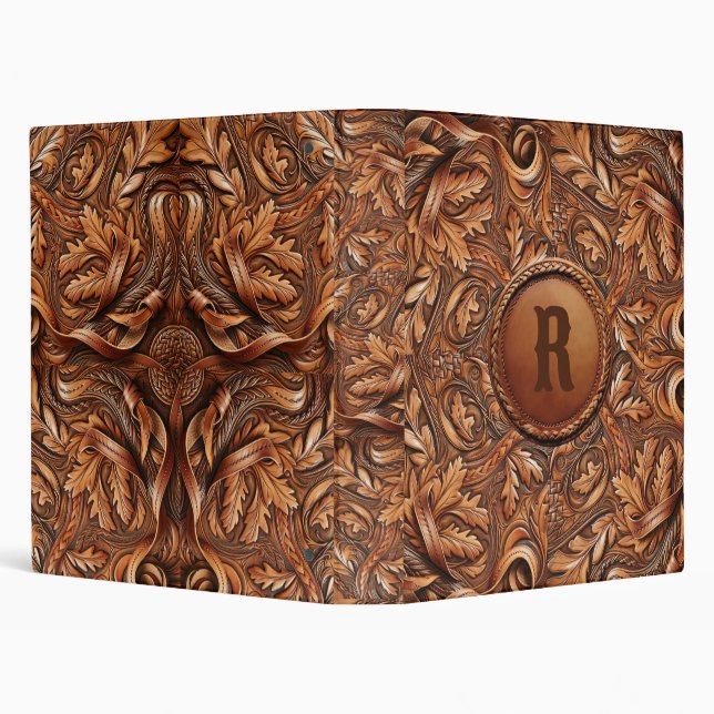 Western Tooled Leather Print Custom Initial  Binder (Background)