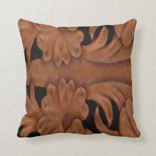 Western Tooled Leather Print See Description Throw Pillow
