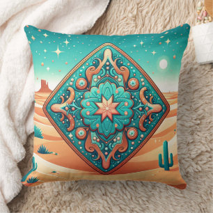 Western Tooled Leather Print Southwest Style Throw Pillow