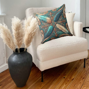 Western Tooled Leather Print Southwest Style Throw Pillow