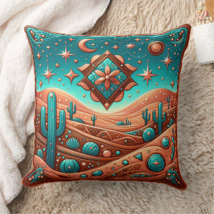 Western Tooled Leather Print Southwest Style Throw Pillow