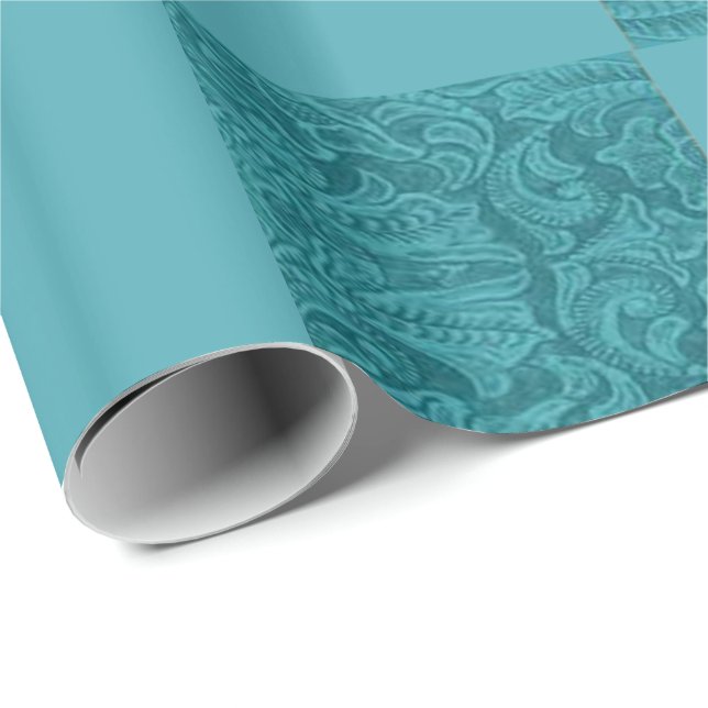 Western Tooled Leather Turquiose Block Print Wrapping Paper (Roll Corner)