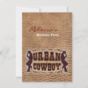 Western tooled leather Urban Cowboy Invitation