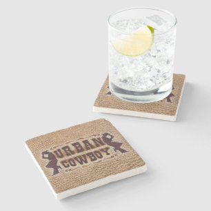 Western tooled leather Urban Cowboy Stone Coaster