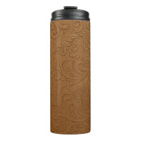 Western Tooled Suede Leather Print Thermal Tumbler