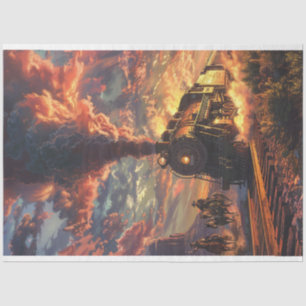 Western Train Sunset Showdown Decoupage Tissue Paper