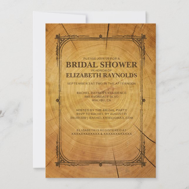 Western Tree Ring Bridal Shower Invitations (Front)