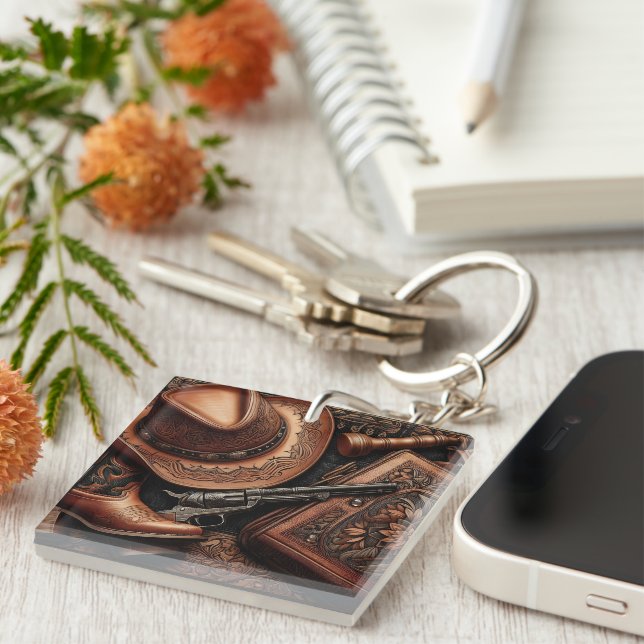 Western Trio: Hat, Boots, Revolver Keychain (Front Right)