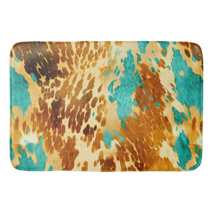 Western Turquoise Brown Cream Cowhide  Bath Mat