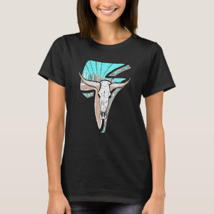 Western Turquoise Rodeo Queen Lightning Cow Skull T-Shirt