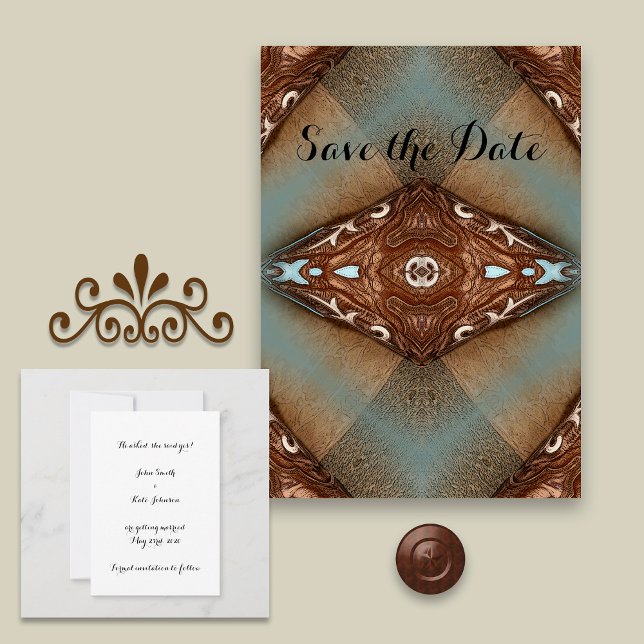 Western Turquoise Save the Date RSVP Card (Creator Uploaded)