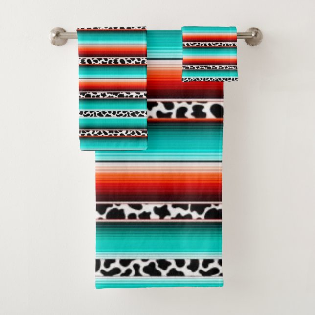 Western Turquoise Terracotta Grandes Vaches Imprim (En situation)