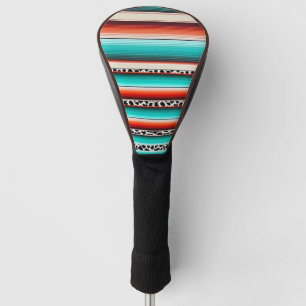 Western Turquoise Terracotta Stripes Cow Print Golf Head Cover