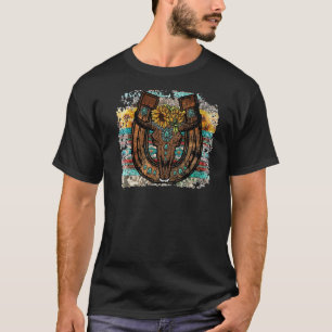 Western Turquoise Western Country Bull Skull Horse T-Shirt