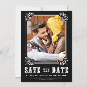 Western Typography Photo Frame Save the Date Magnetic Invitation