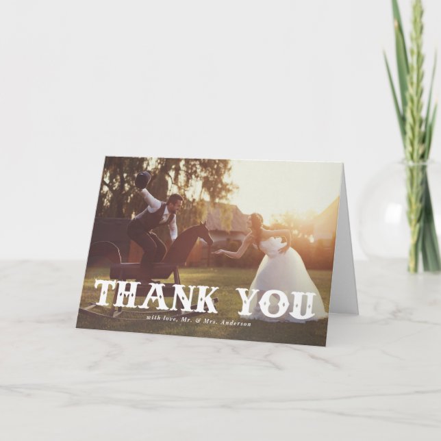 Western Typography Photo Wedding Thank You (Front)